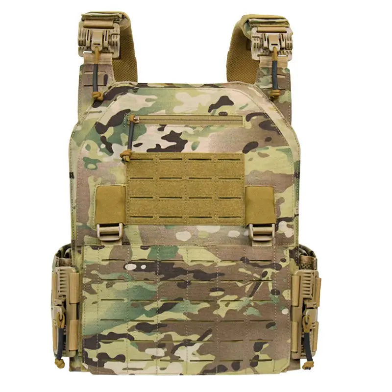 Multi-camouflage tactical plate carrier with modular webbing fits 10x12 plates by Redemption Tactical