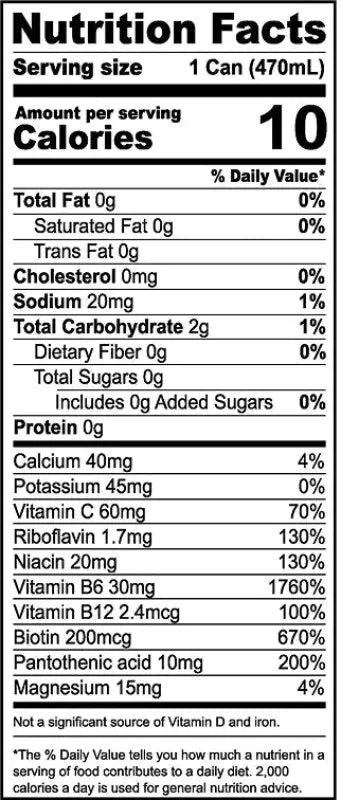 Nutrition facts label on Cherry Flash Buff’d Energy 12 Pack for First Responders