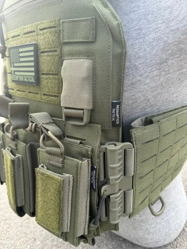 Olive drab Redemption Tactical CRUSADER 2.0 plate carrier vest with modular attachments