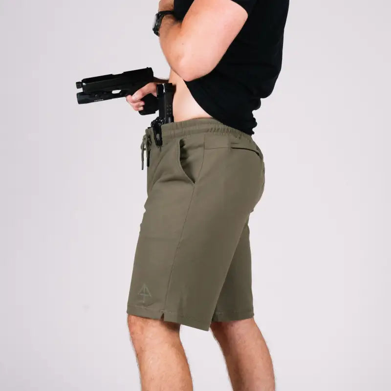 Olive-green carrier shorts for concealed carry from Arrowhead Tactical Apparel