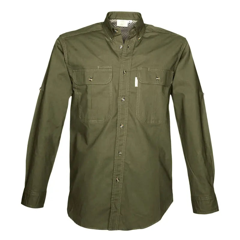 Olive green Adventure Safari Shirt for Men with chest pockets and long sleeves