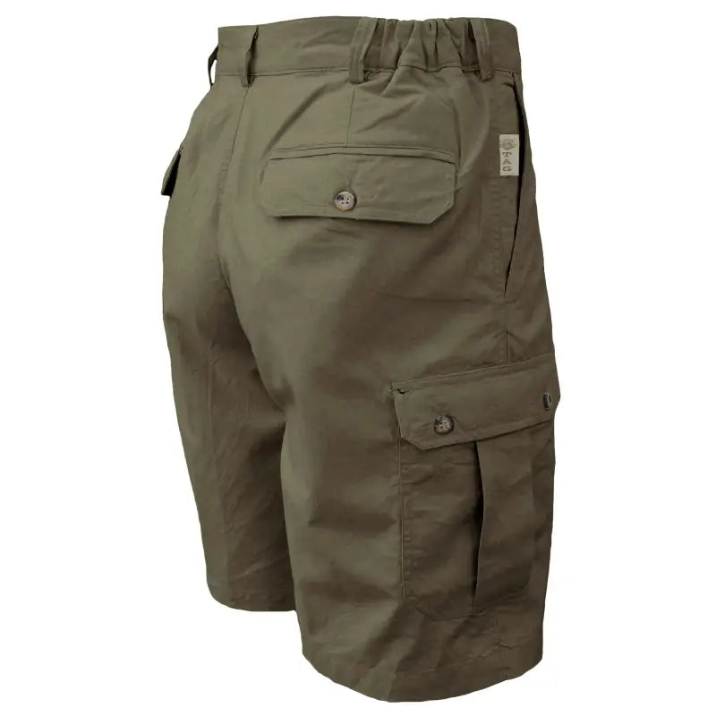 Olive green cargo shorts for men with multiple pockets, ideal for first responders