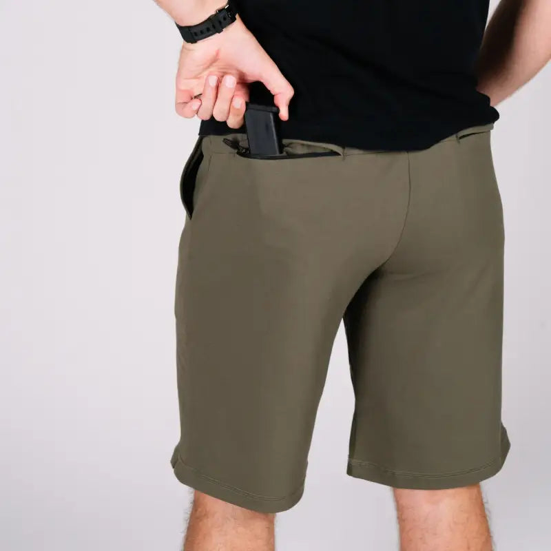 Olive-green Carrier Shorts MK.II with concealed carry back pocket from Arrowhead Tactical Apparel