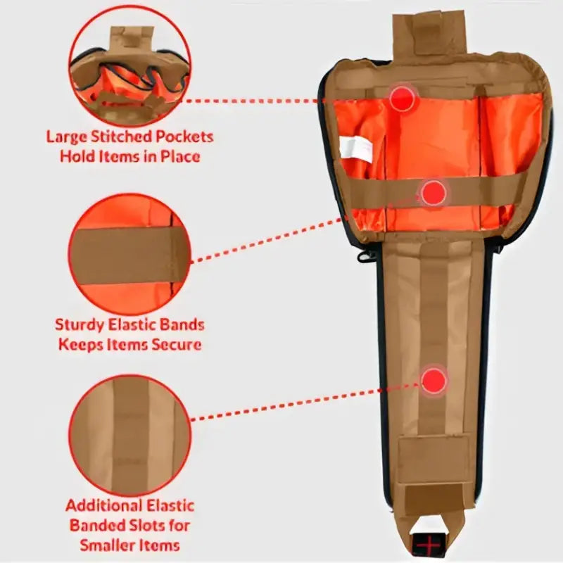 Open first aid kit with elastic storage in Tactical IFAK Kit for firefighters and first responders