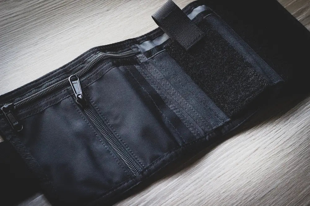 Open black nylon wallet for first responders, firefighters, and police concealed carry