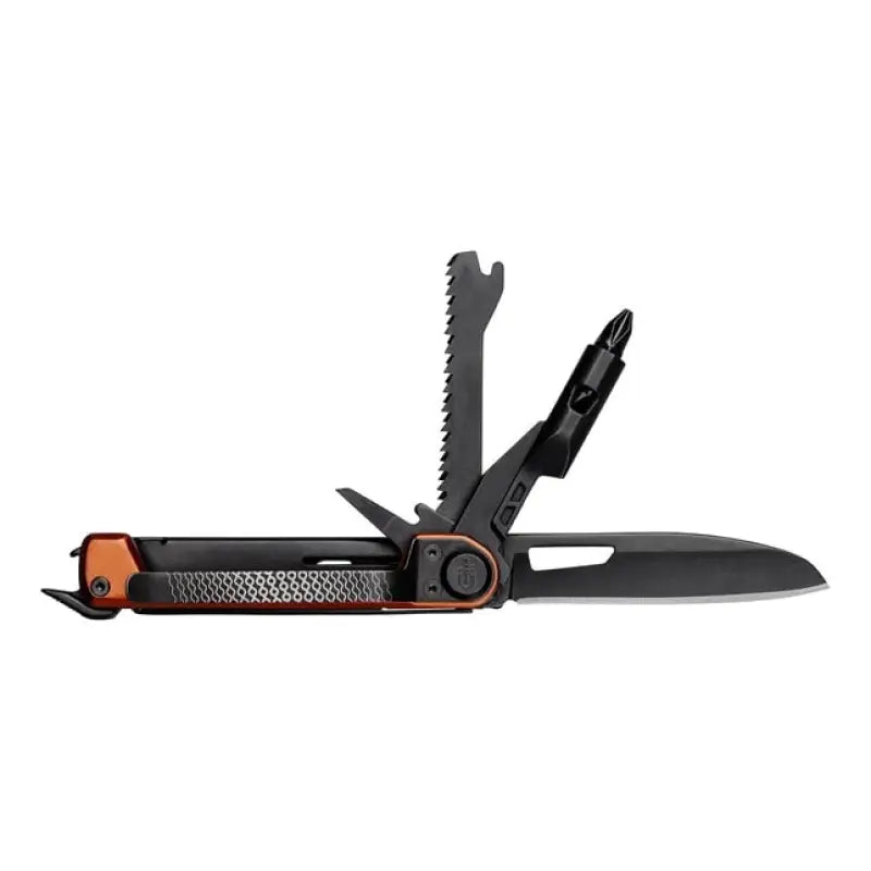 Open black and orange Gerber Gear 1064405 Armbar Trade multi-tool with limited lifetime warranty