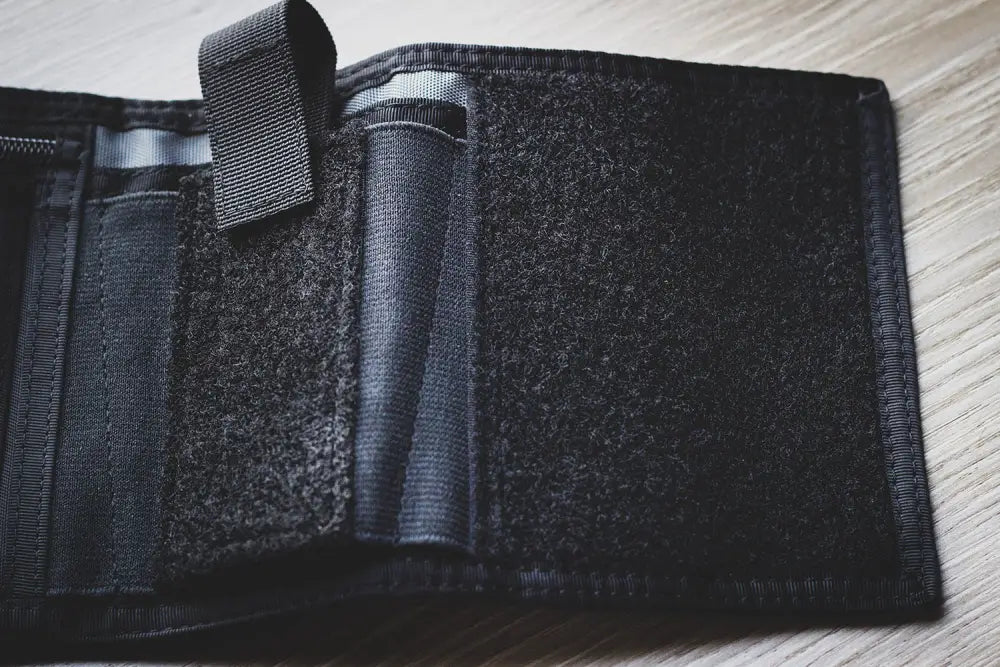 Open black Hide-away Ankle Wallet with Holster for first responders, firefighter, police