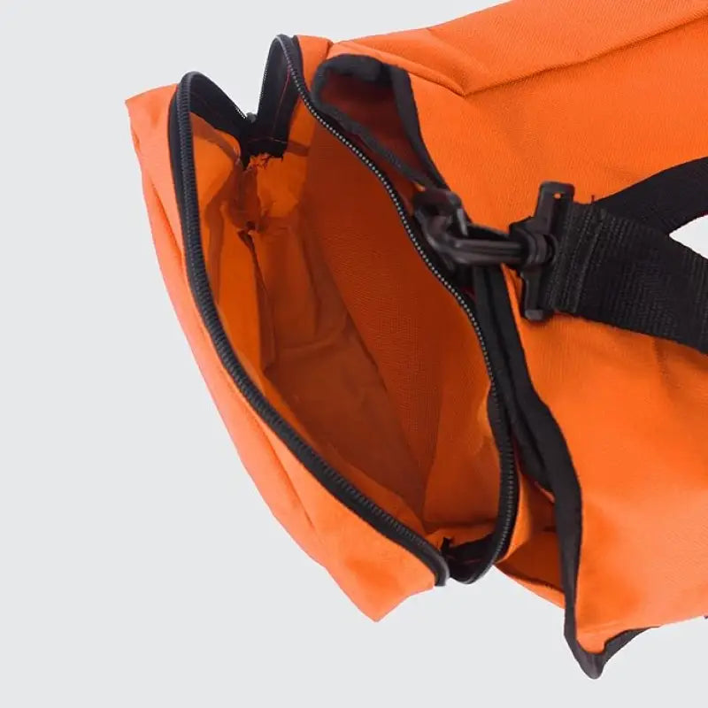 Open orange duffel bag from Fully Stocked EMT Trauma Kit for first responders and firefighters
