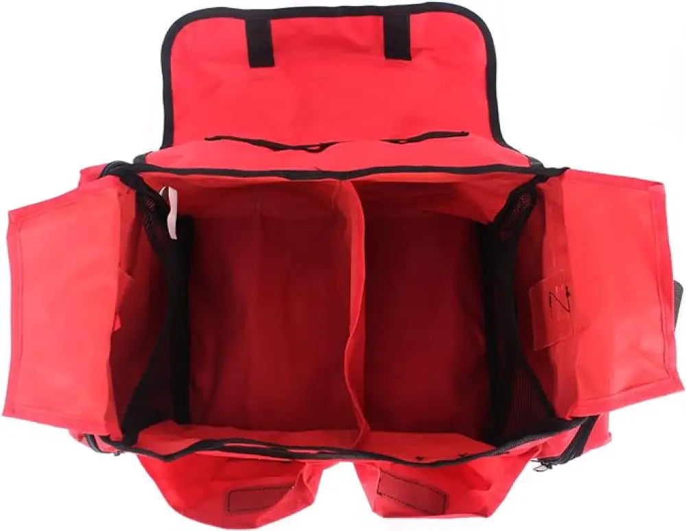 Open red medical bag from Fully Stocked EMT Trauma Kit for first responders and firefighters