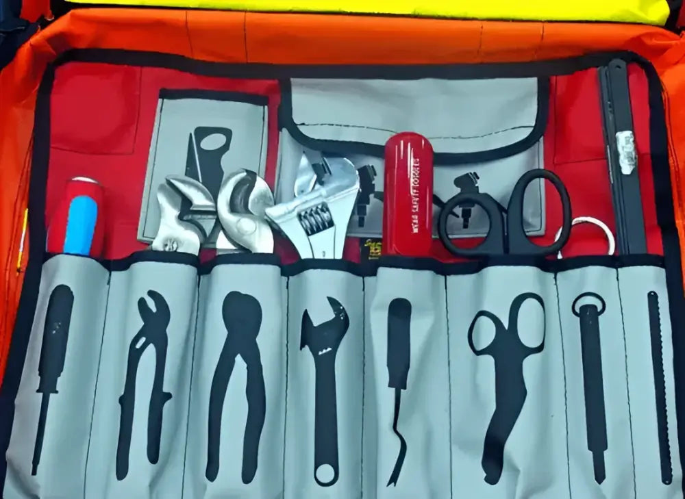 Open Crash Bag Kit with GlasMaster showing various tools in a bag kit setup