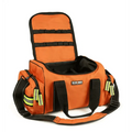 Orange EMS trauma bag with black trim and reflective stripes for professional essentials EMT