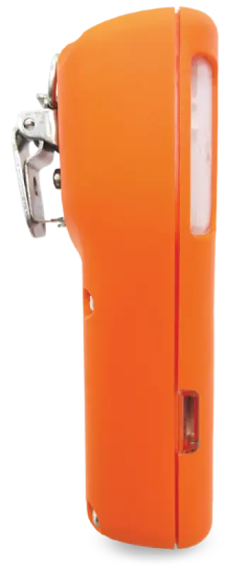 Orange personal gas detector with clip for 2-year run time gas detector safety use
