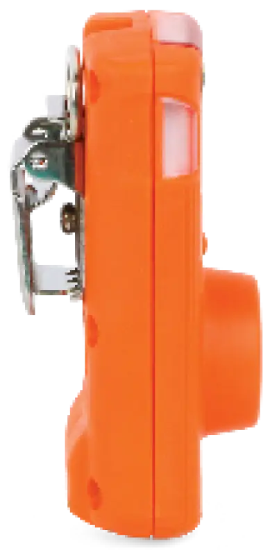 Orange portable single gas detector with metal gas clip for safety and monitoring