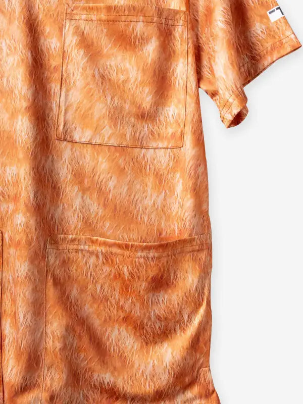 Orange tie-dyed t-shirt dress with pockets for animal prints veterinary scrub top