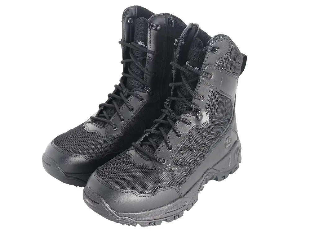 Black tactical boots for hot weather by Smith & Wesson, ideal for first responders and firefighters