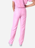 Pink elastic-waist sweatpants with straight legs for women’s simple scrub pants