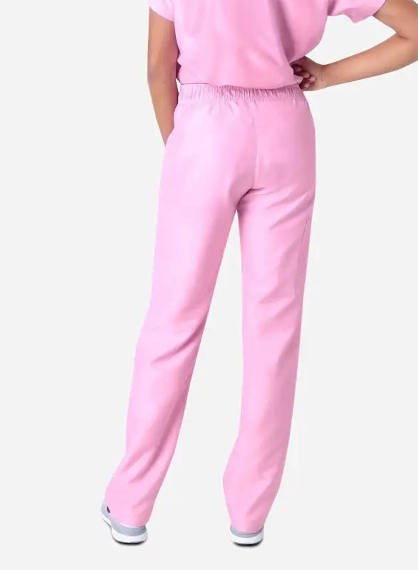Pink elastic-waist sweatpants with straight legs for women’s simple scrub pants