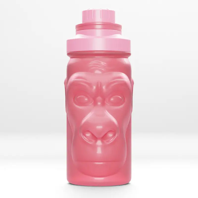 Pink gorilla-faced water bottle from Harambe Shaker Bottles, a fun shaker bottle accessory