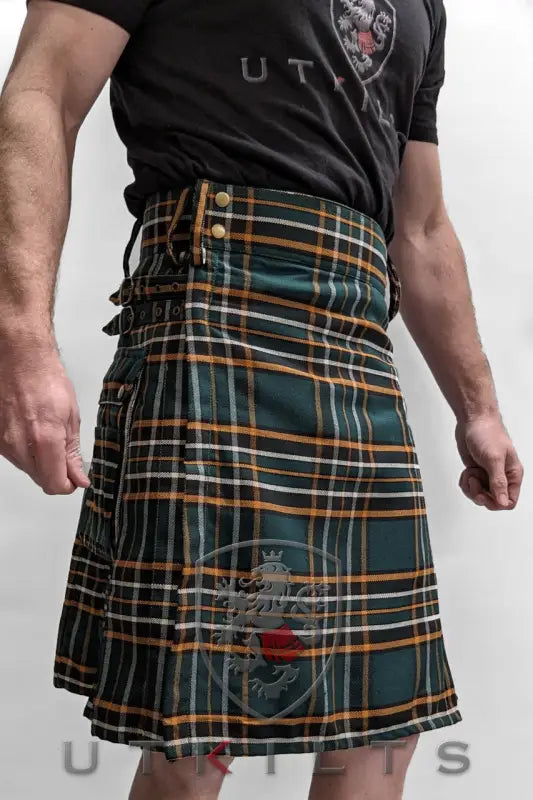 Utility Kilt GlenLoch with plaid and leather straps ideal for first responders and firefighters