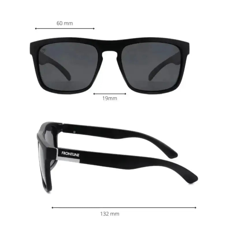 Black square-framed sunglasses with dark lenses from Pomona for first responders and firefighters