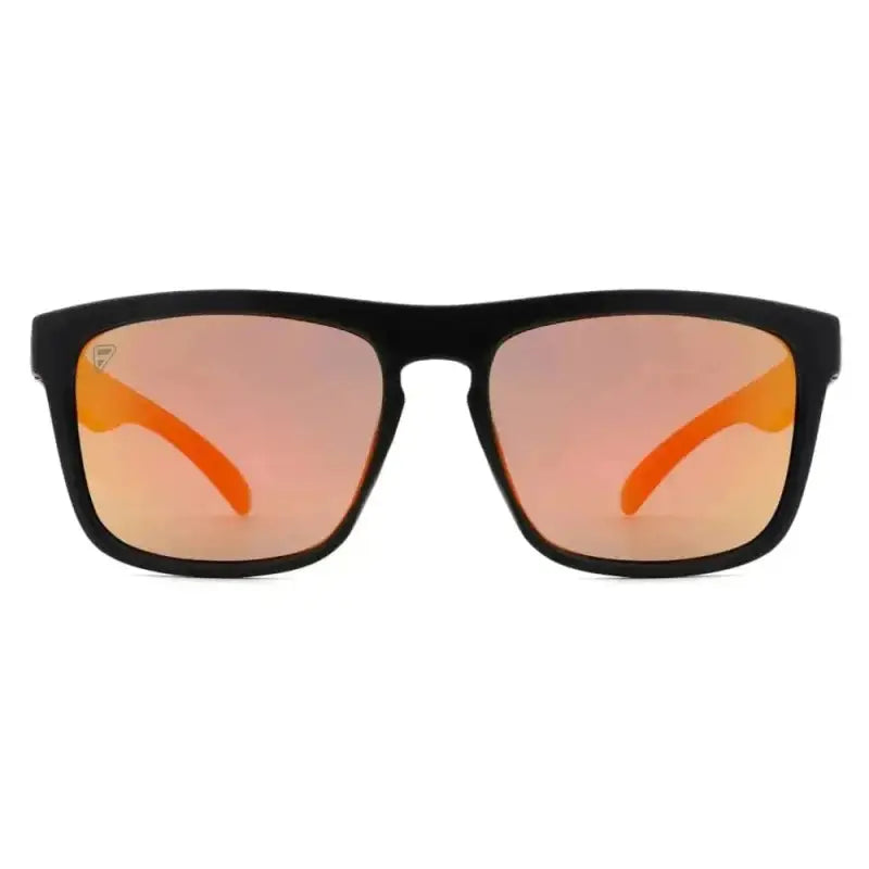 Black-framed sunglasses with orange-tinted lenses from Pomona Crimson for frontline optics