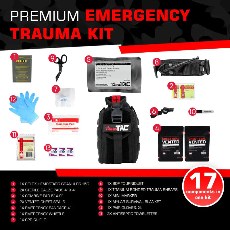 Premium emergency trauma kit for first responders, firefighters, and police professionals