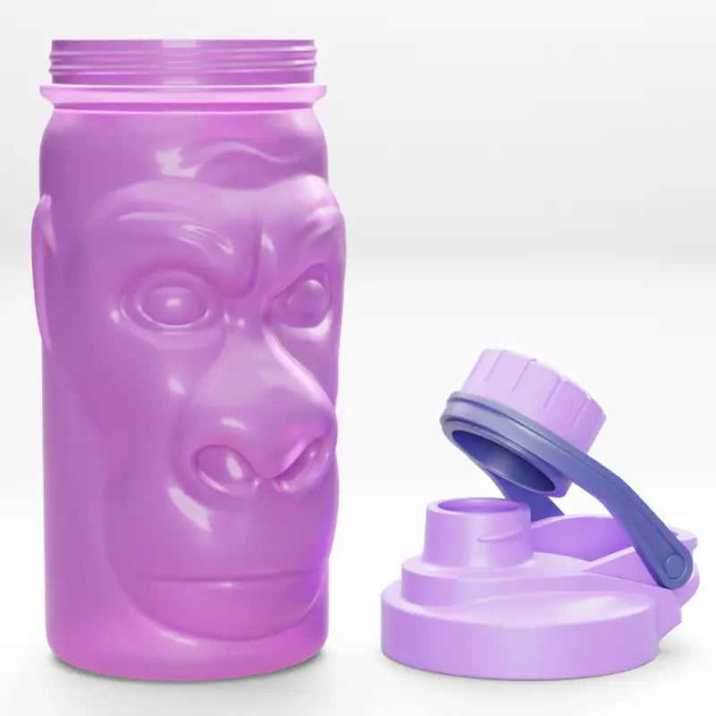 Purple gorilla-shaped shaker bottle with open lid for Harambe Shaker Bottles collection