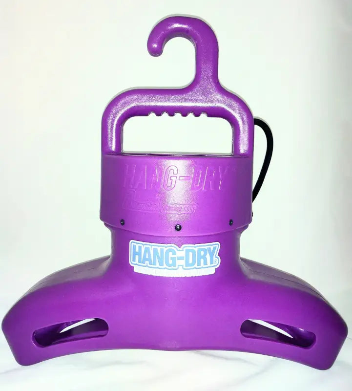 Purple HANG-DRY plastic hanger with hook and ventilation slots for optimal airflow