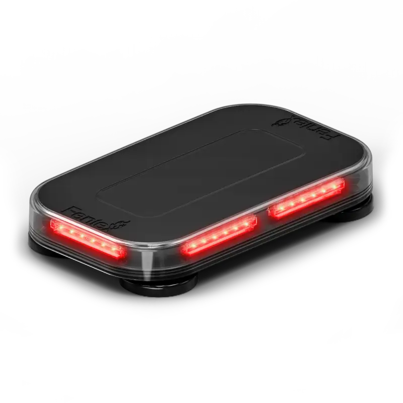 Rectangular black emergency light with red LEDs for first responders and police vehicles