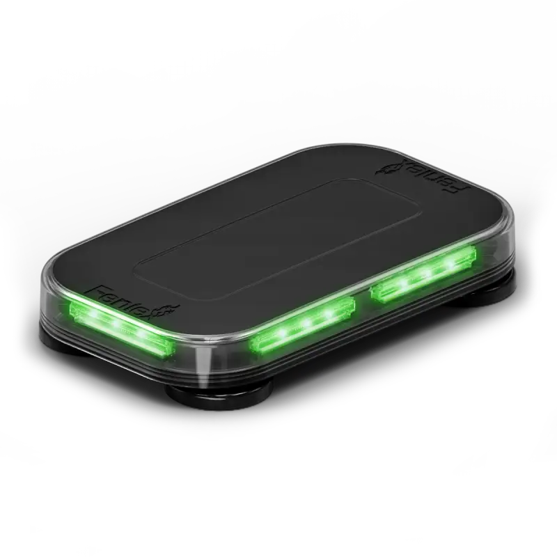 Rectangular black light bar with green LEDs for first responders, firefighter, police safety