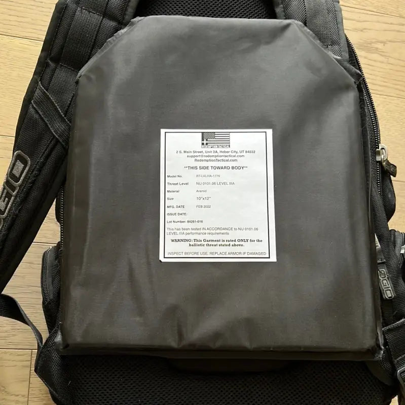 Grey ballistic soft armor plate for vest or backpack NIJ Level IIIA body armor