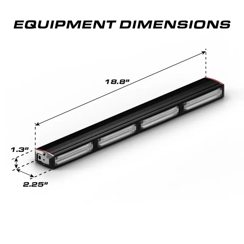 Rectangular Feniex Quantum 2.0 400 Stick Light for first responders with dimensions