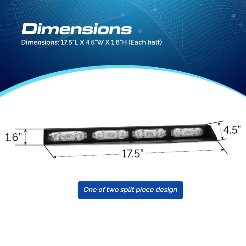 Rectangular LED light bar with dimensions for UBL U-Lite Visor Bar, a U-Lite Visor product