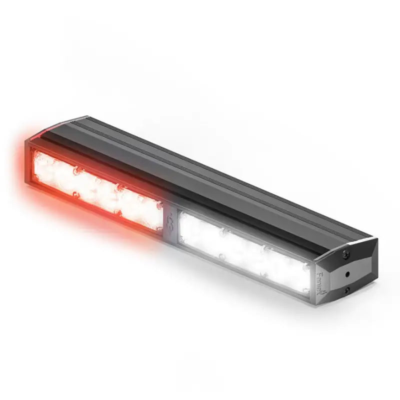 Rectangular Feniex Fusion-S stick light with red and white sections for first responders