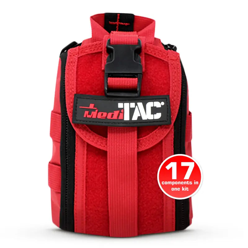 Red first aid kit for first responders, firefighters, and police in the Tactical IFAK Kit