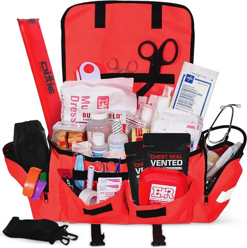 Red First Aid Kit with Medical Supplies for First Responders Firefighter Police EMT Trauma Kit