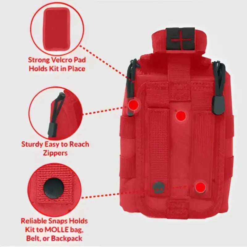 Red first aid kit pouch for Tactical IFAK Kit, ideal for first responders, firefighters, police