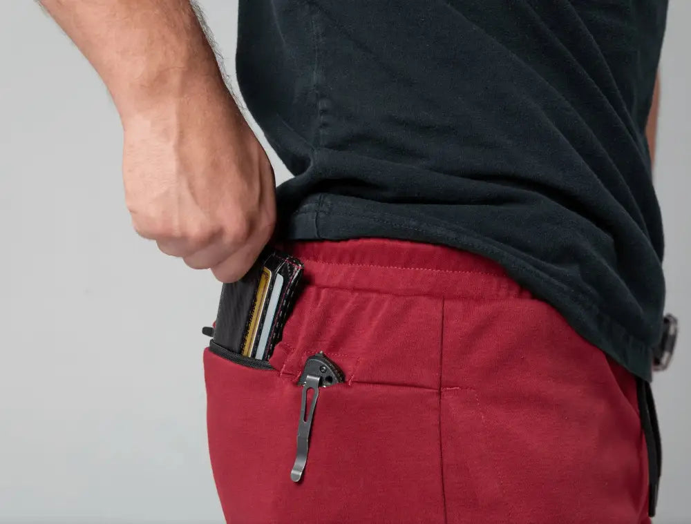 Red Carrier Joggers Mk.II with concealed carry pocket and retention belt for carrier retention