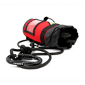 Red and black cylindrical tool roll with cord for Personal Rope + Bailout Kit