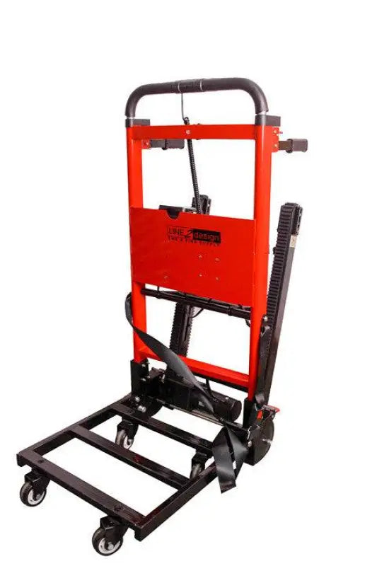 Red and black stair climbing wheelchair on LINE2design-USA Electric Stair Climbing Hand Truck Dolly