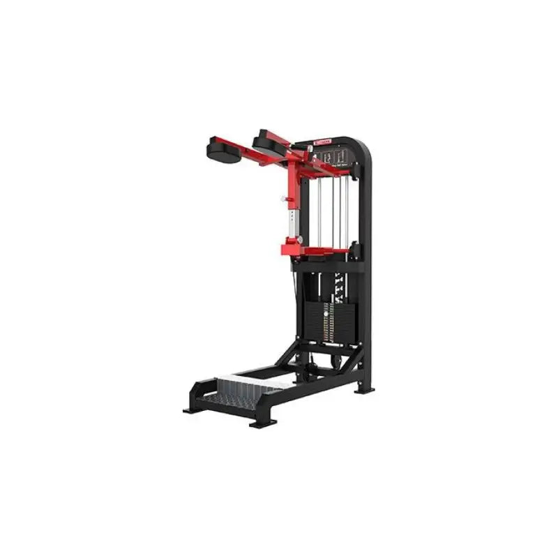 Red and black SFE Standing Calf Raise with 250lb Weight Stacks for strength training