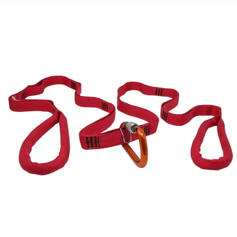 Red climbing sling with carabiner for the Multi-Loop Rescue Strap, ideal for rigging