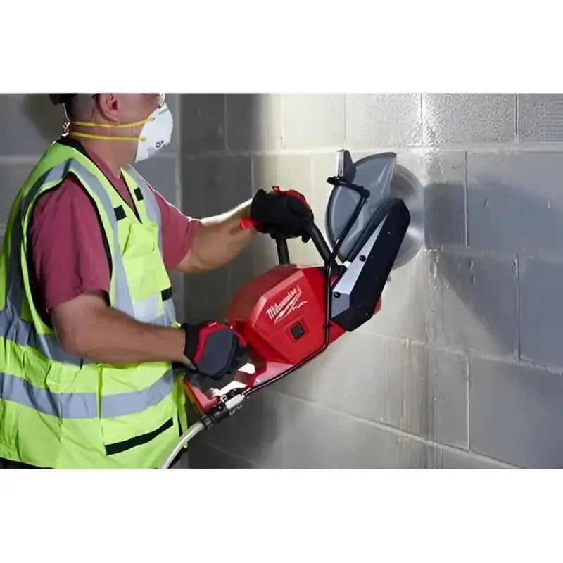 Red concrete saw cutting wall with Milwaukee M18 FUEL™ 9-inch Bare Tool One-Key™