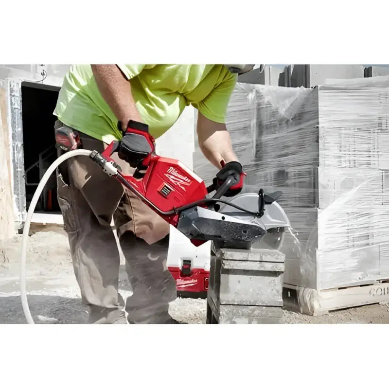 Red concrete saw with water hose, M18 Fuel™, ONE-KEY™ bare tool for efficient cutting
