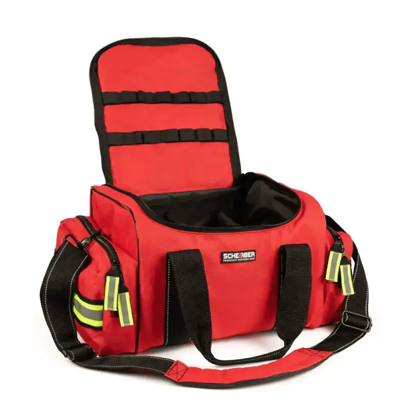 Red Emergency Medical Response Bag with Compartments | Scherber EMS Trauma Bag
