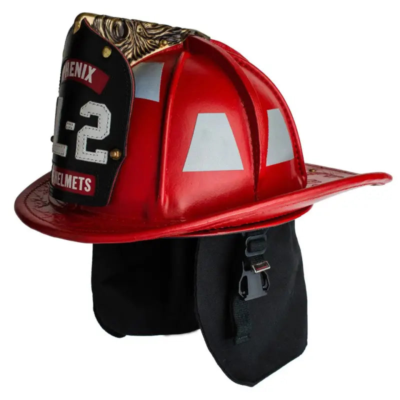 Red firefighter helmet with ratchet suspension for Phenix TL2 Leather Helmet NFPA compliant