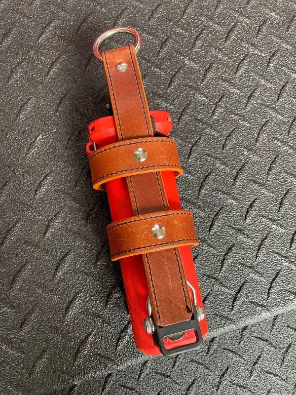 Red pepper spray in leather holster for flashlight holder, ideal firefighter flashlight holder