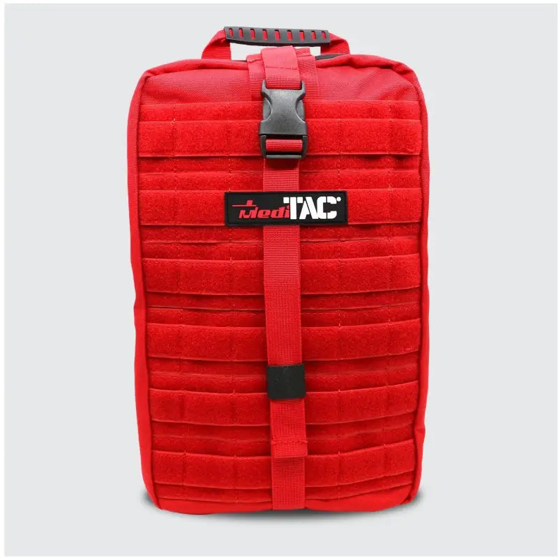 Red tactical first aid bag from Rip-Away Tactical Trauma Kit for first responders, firefighter, police