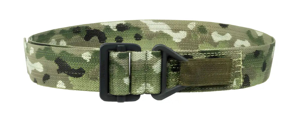 Military-style tactical riggers belt in digital camouflage for ultimate durability