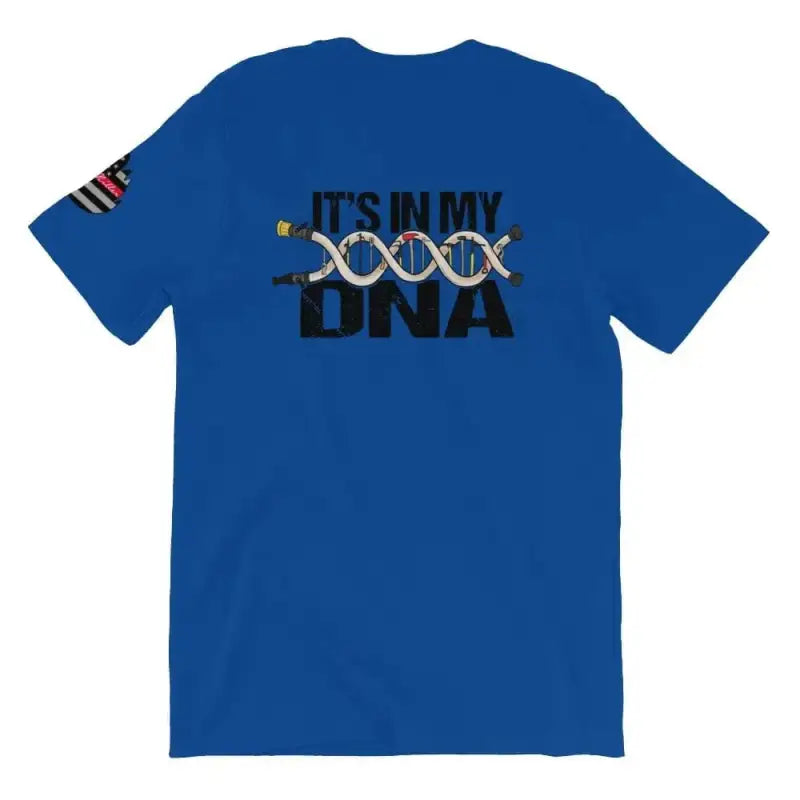 Royal blue short sleeve t-shirt with IT’S IN MY DNA text and DNA helix graphic design